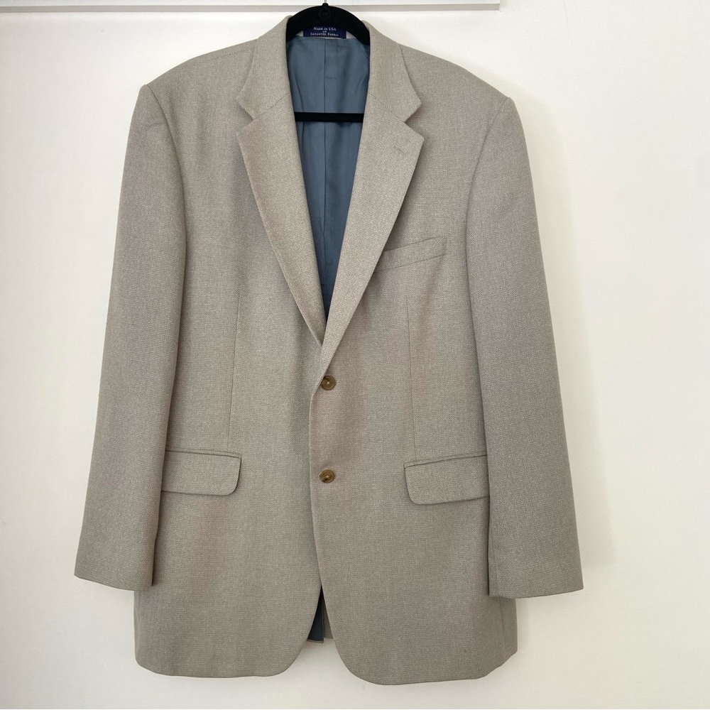 Land's End Big Tall Sport Coat Jacket Men's 44L Silk Wool Gray Blazer Old Money